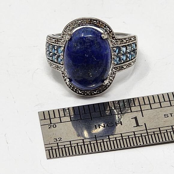 Vintage Lapis Lazuli Aquamarine Sterling Silver Size 10 Ring - Picture 8 of 12